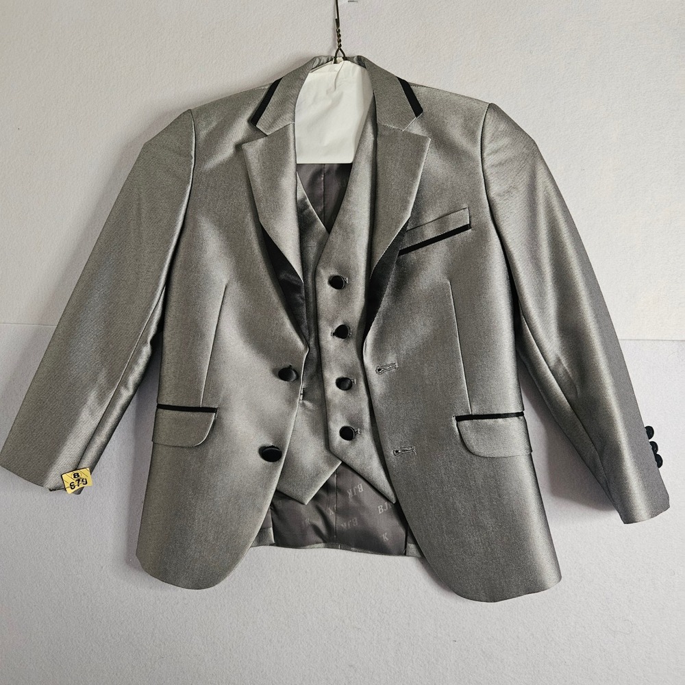 BJK Collection Boys Silver Metallic Blazer Vest Set Size 6 Formal Ring Bearer